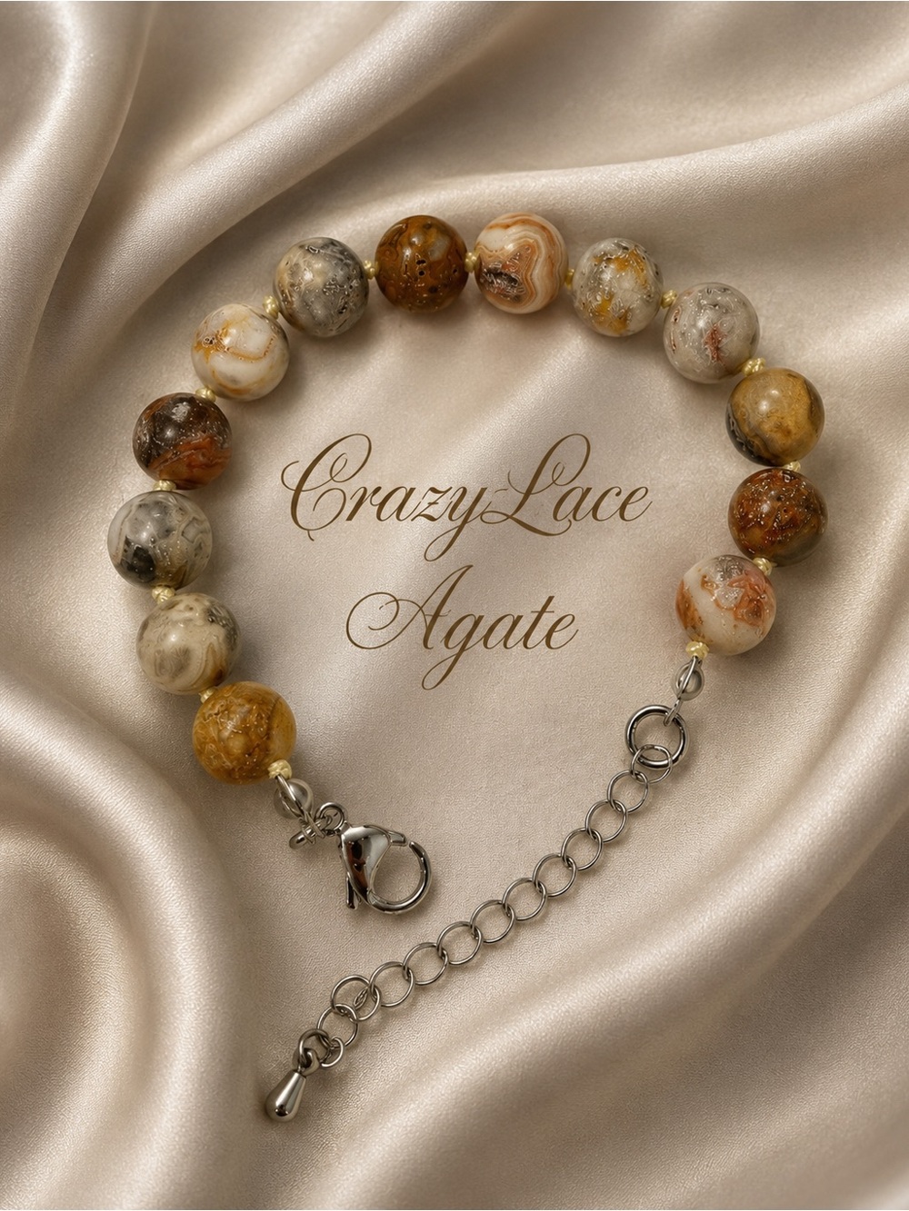 🆕❤️Crazy Lace Agate Hand Knotted Bracelet - Brown and Cream